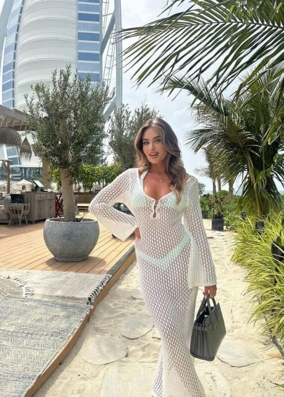 Ariel Maxikleid Damen Sommer Weiß Türkis
