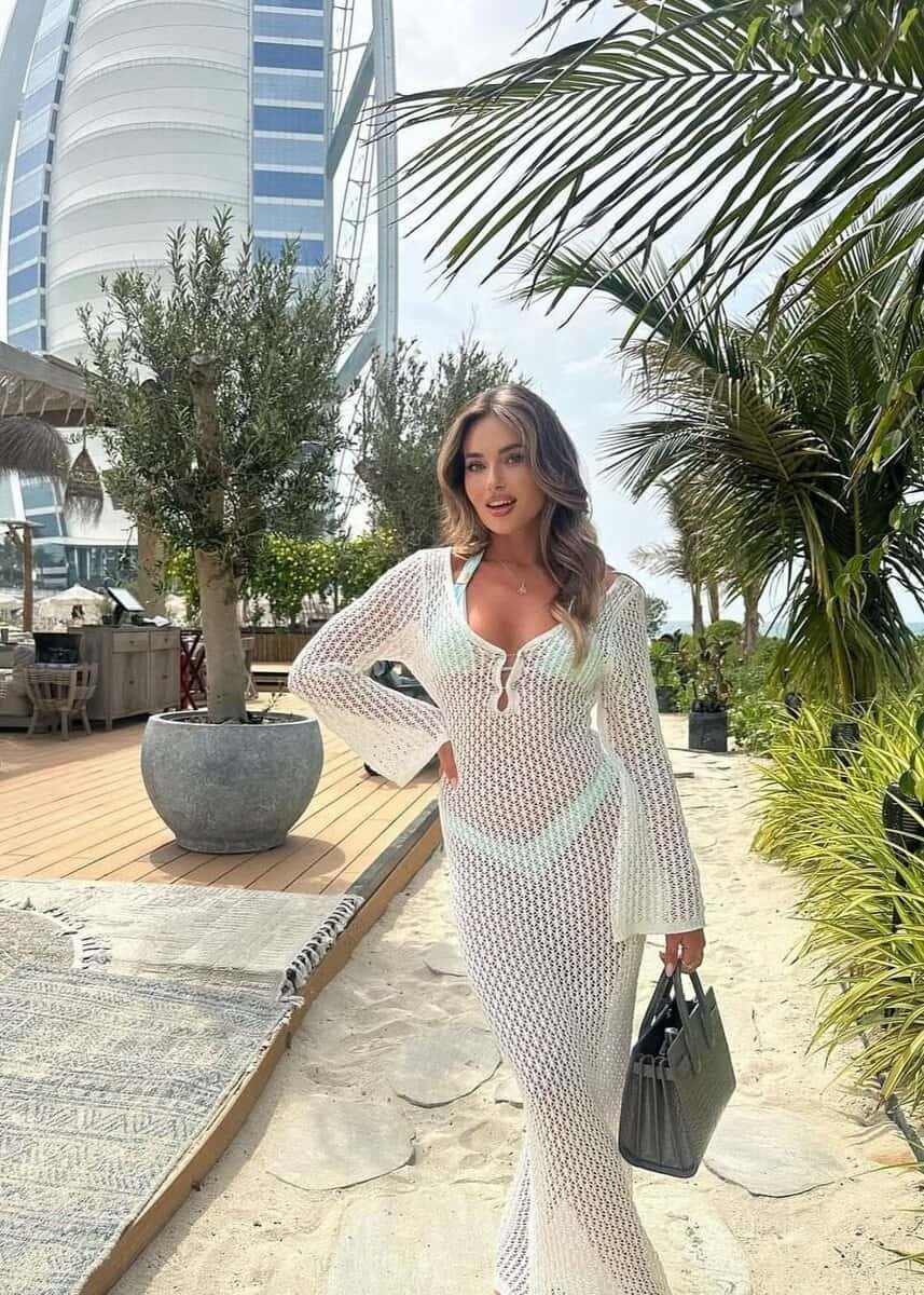 Ariel Maxikleid Damen Sommer Weiß Türkis