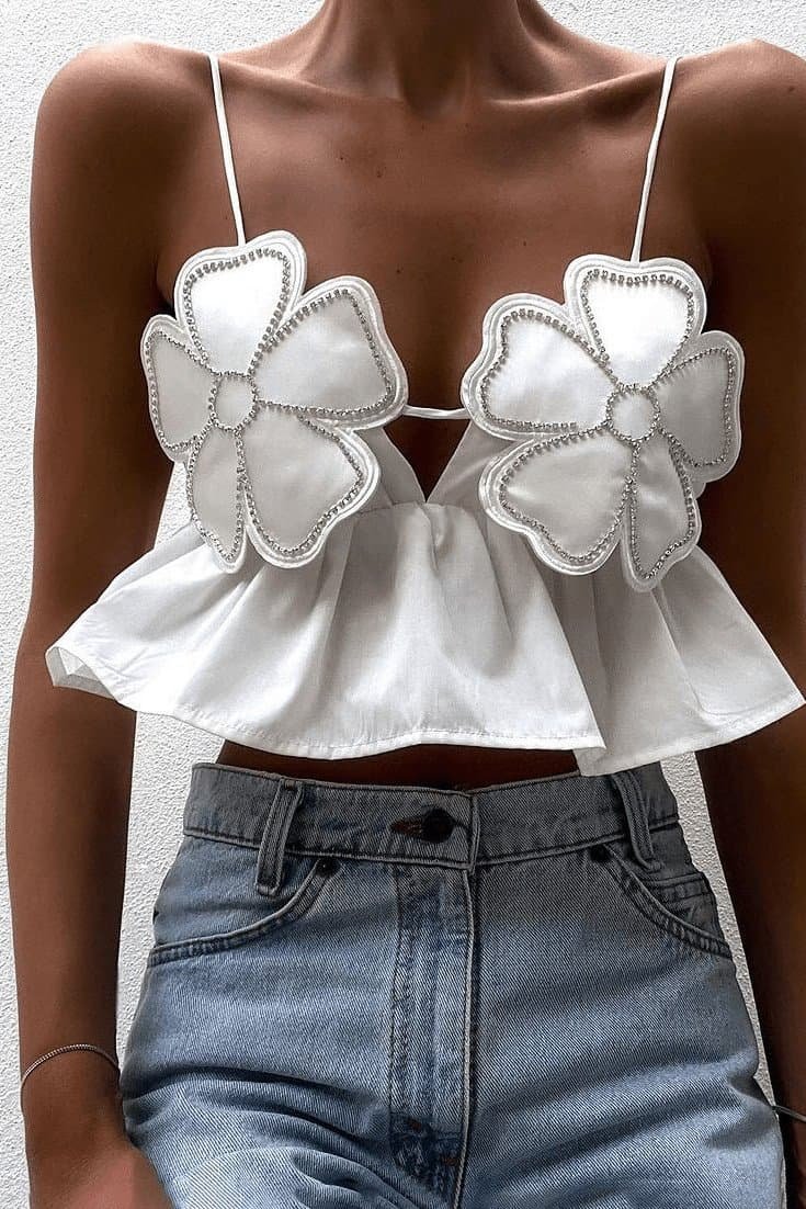 Blossom Glam Crop - Top: A Floral Fusion of Style, Comfort, and Elegance - Besellics