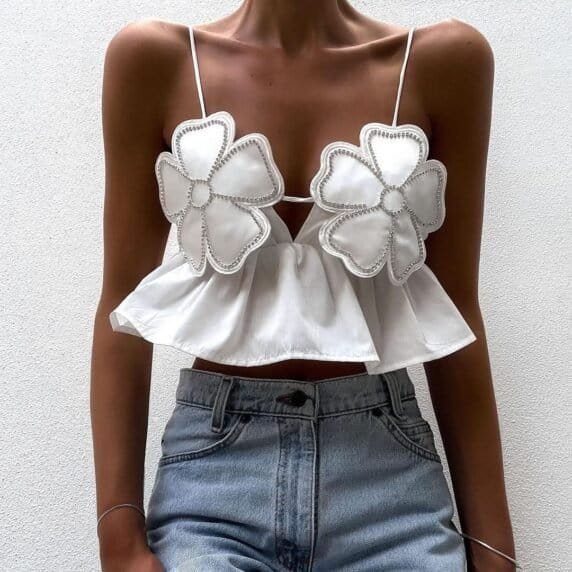 Blossom Glam Crop - Top: A Floral Fusion of Style, Comfort, and Elegance - Besellics