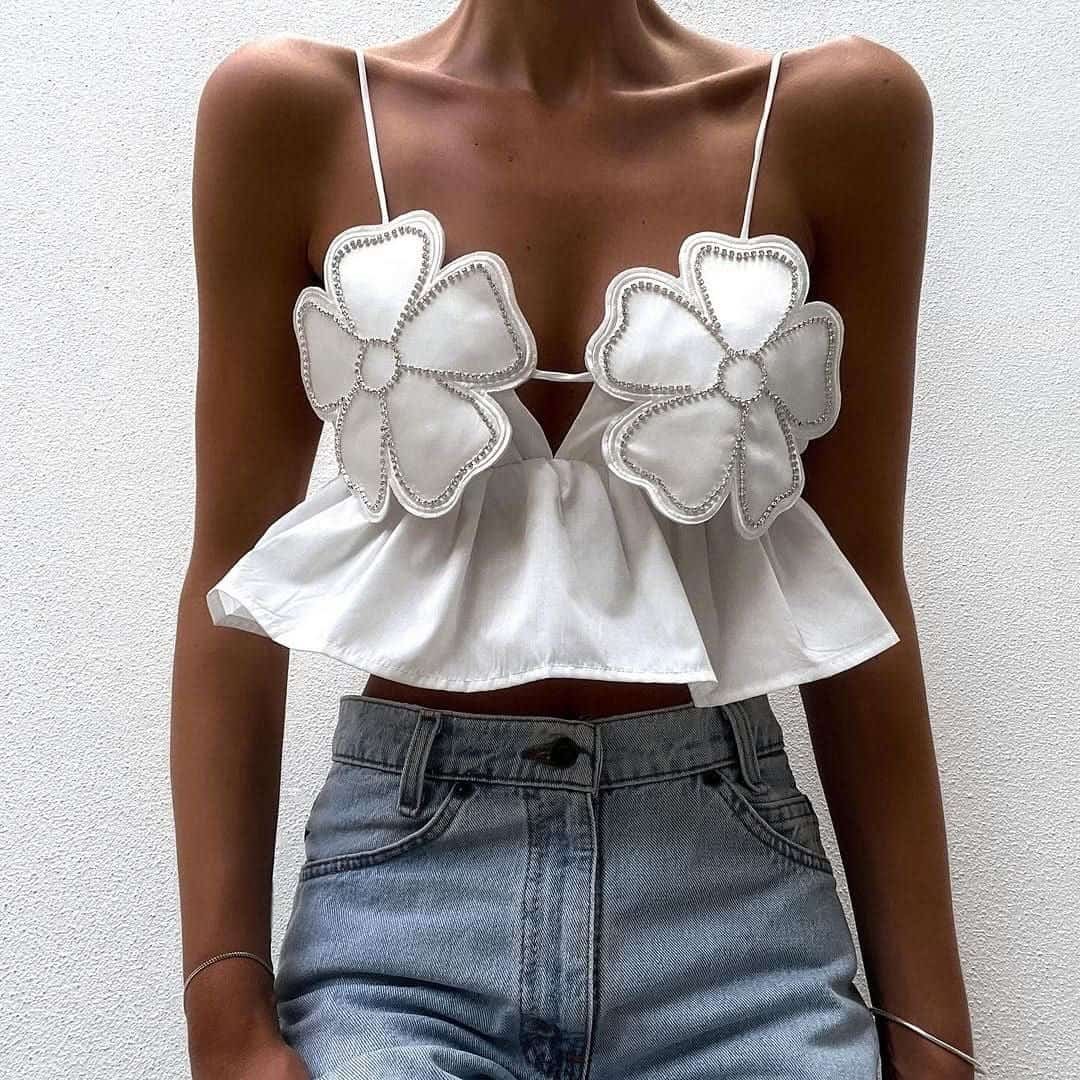 Blossom Glam Crop - Top: A Floral Fusion of Style, Comfort, and Elegance - Besellics