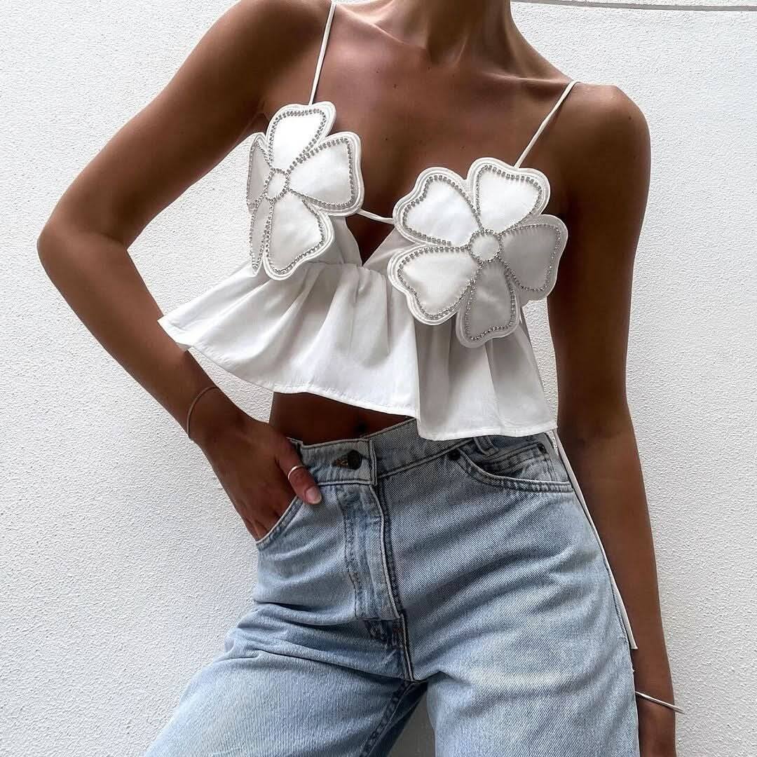 Blossom Glam Crop - Top: A Floral Fusion of Style, Comfort, and Elegance - Besellics