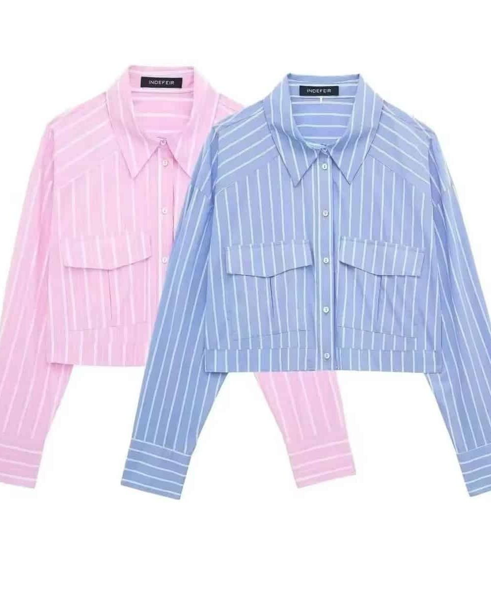 Cropped Bluse Damen gestreift rosa