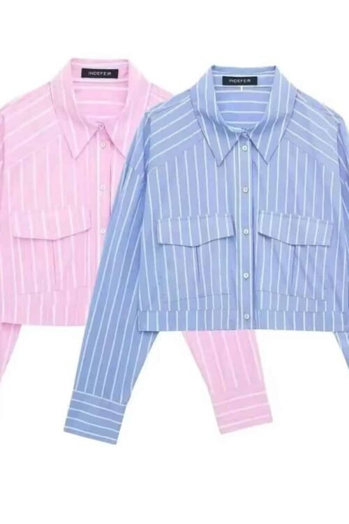 Cropped Bluse Damen gestreift rosa