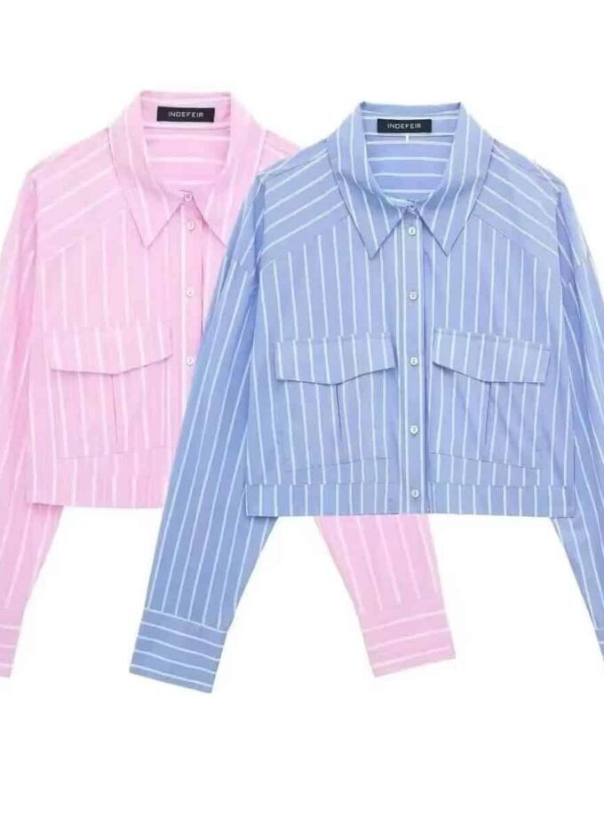 Cropped Bluse Damen gestreift rosa
