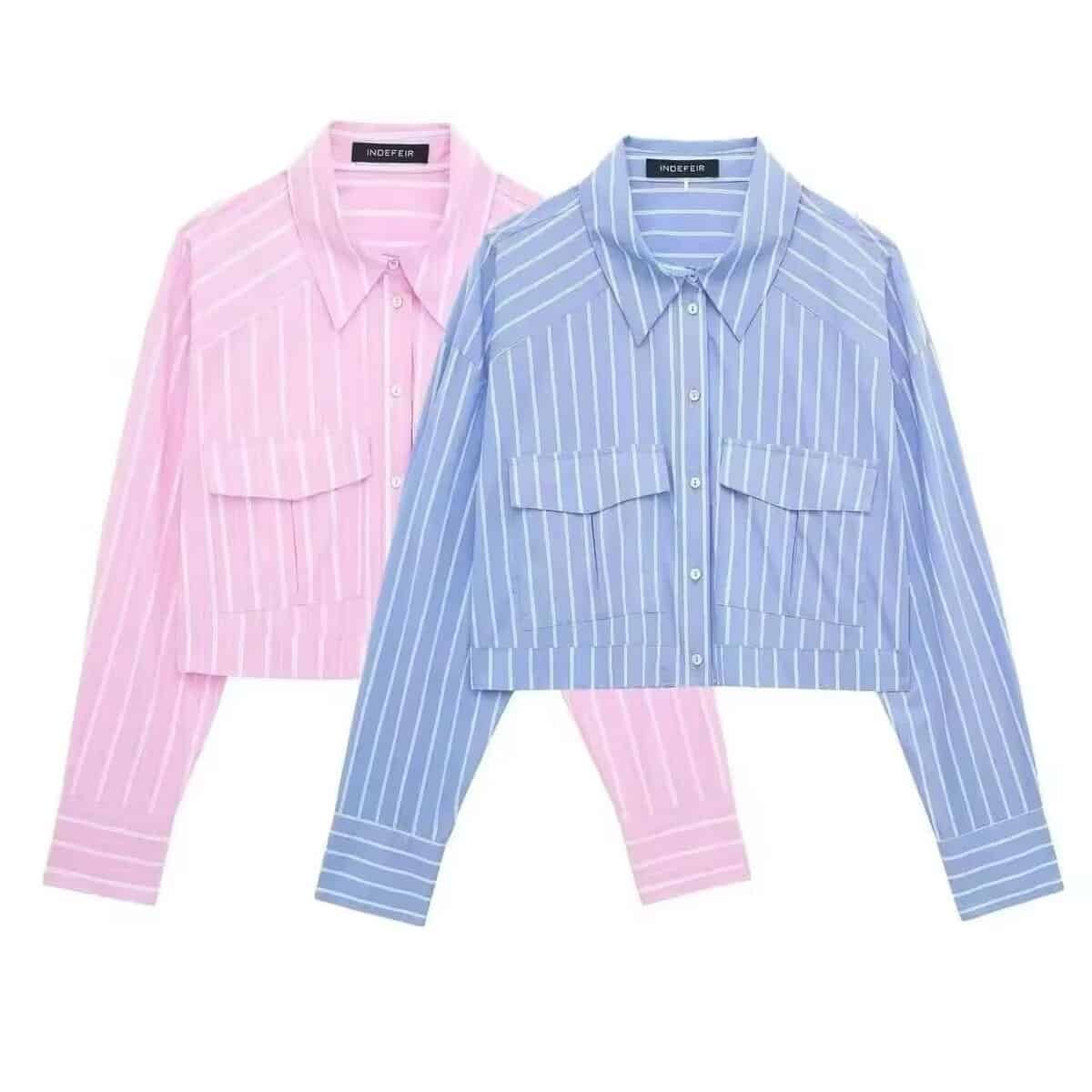 Cropped Bluse Damen gestreift rosa