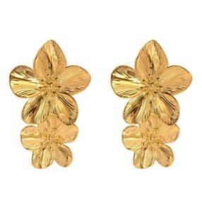 Double Golden Orchid earrings with triple flower design in gold-plated stainless steel.