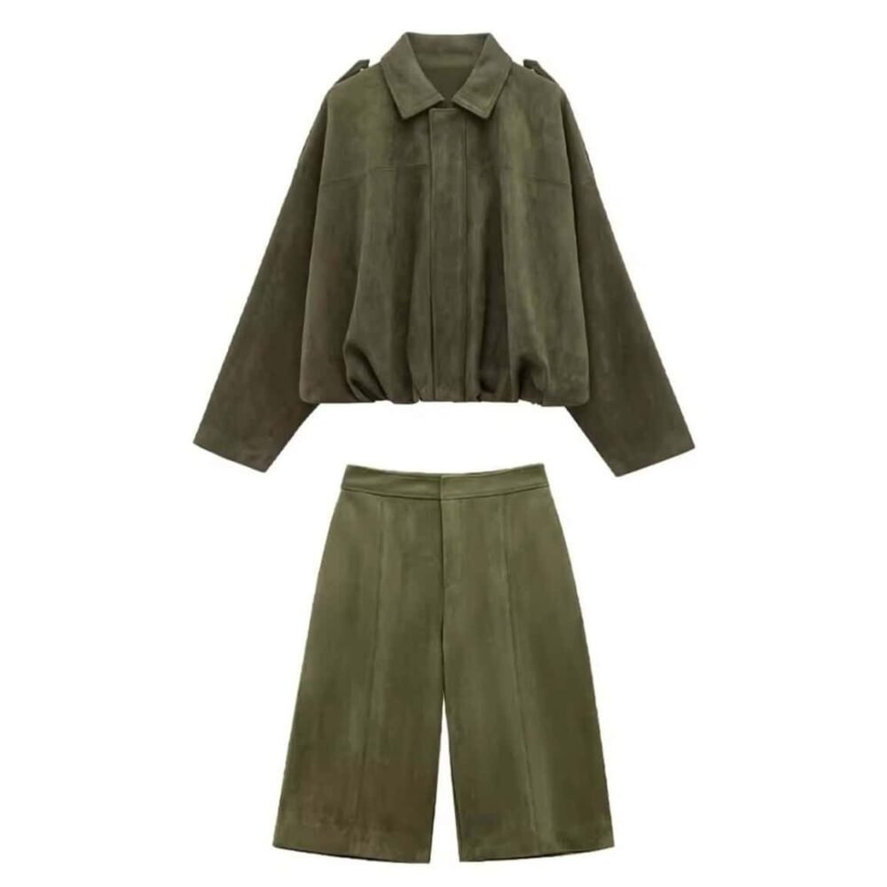 Elegant Suede Damen Set Zweiteiler