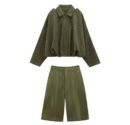 Elegant Suede Damen Set Zweiteiler