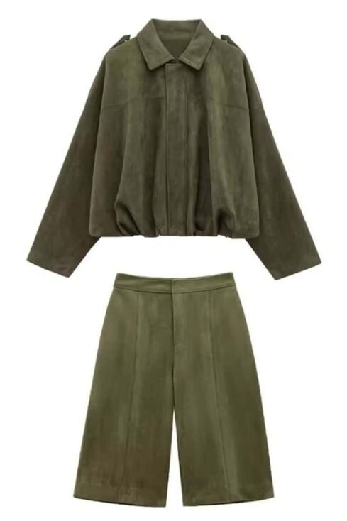 Elegant Suede Damen Set Zweiteiler