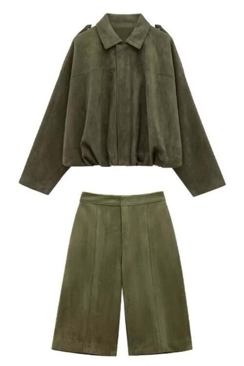 Elegant Suede Damen Set Zweiteiler