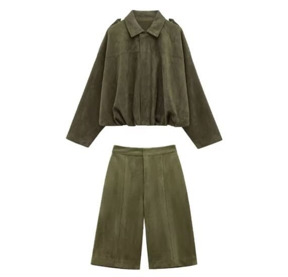 Elegant Suede Damen Set Zweiteiler