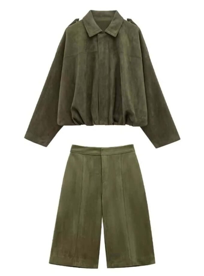 Elegant Suede Damen Set Zweiteiler