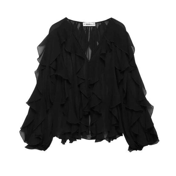 Elegante Chiffon-Bluse mit verspielten Rüschen – Leichtigkeit trifft auf Stil - Besellics