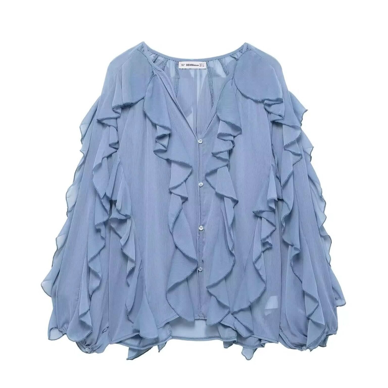 Elegante Chiffon-Bluse mit verspielten Rüschen – Leichtigkeit trifft auf Stil - Besellics