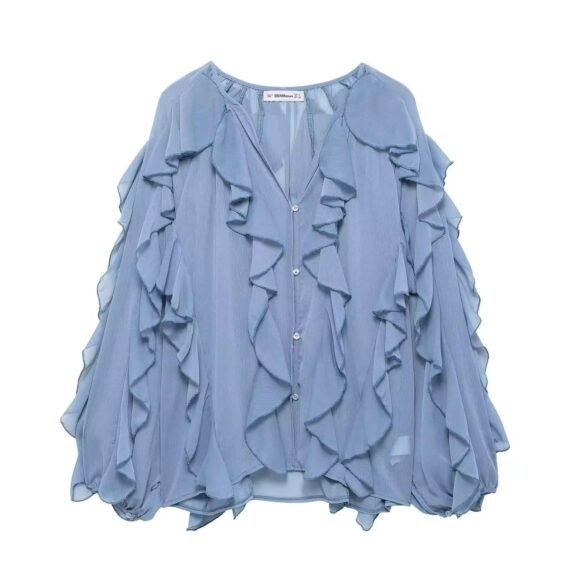 Elegante Chiffon-Bluse mit verspielten Rüschen – Leichtigkeit trifft auf Stil - Besellics