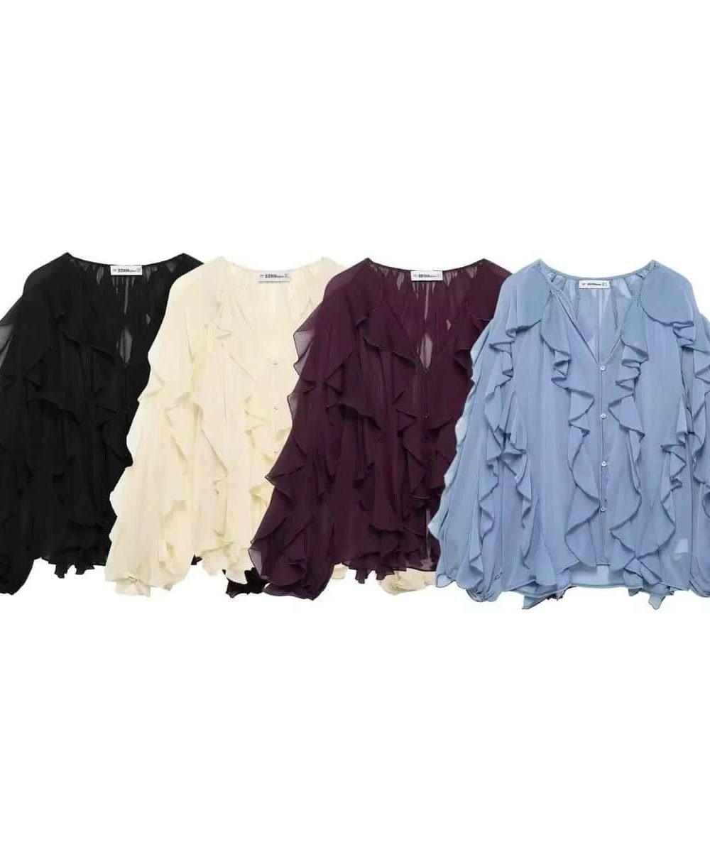 Elegante Chiffon Bluse mit verspielten Rüschen – Damenmode