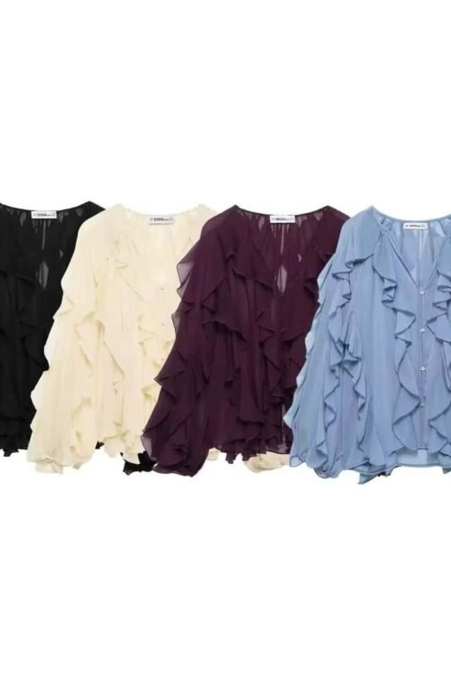 Elegante Chiffon Bluse mit verspielten Rüschen – Damenmode