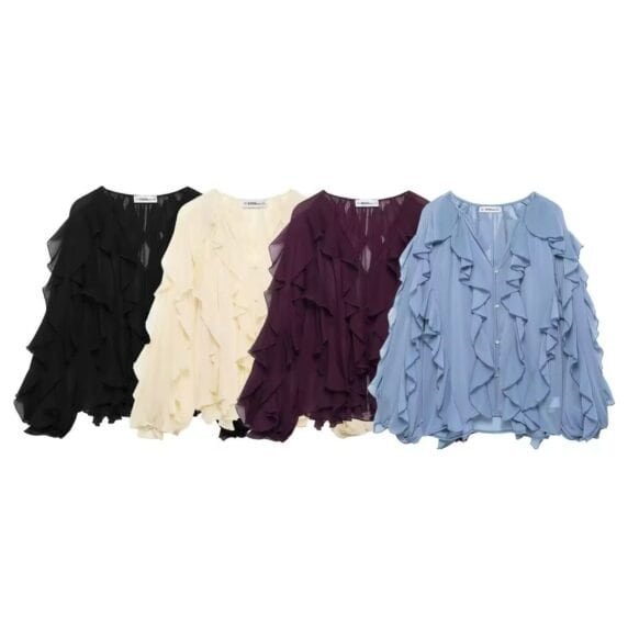 Elegante Chiffon Bluse mit verspielten Rüschen – Damenmode