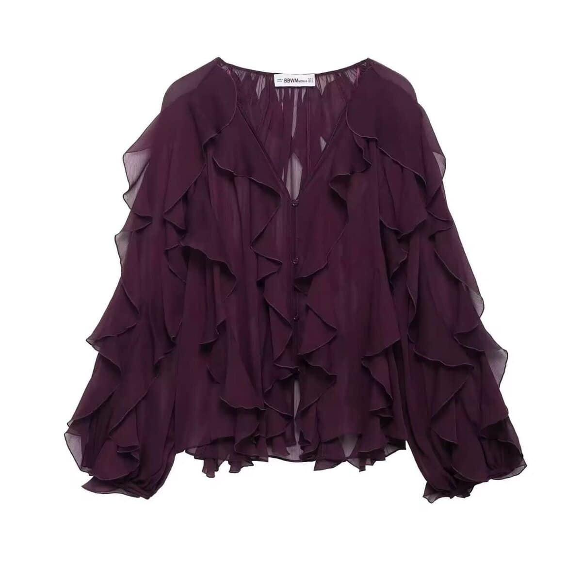 Elegante Chiffon-Bluse mit verspielten Rüschen – Leichtigkeit trifft auf Stil - Besellics