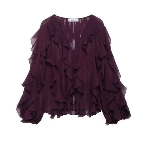 Elegante Chiffon-Bluse mit verspielten Rüschen – Leichtigkeit trifft auf Stil - Besellics