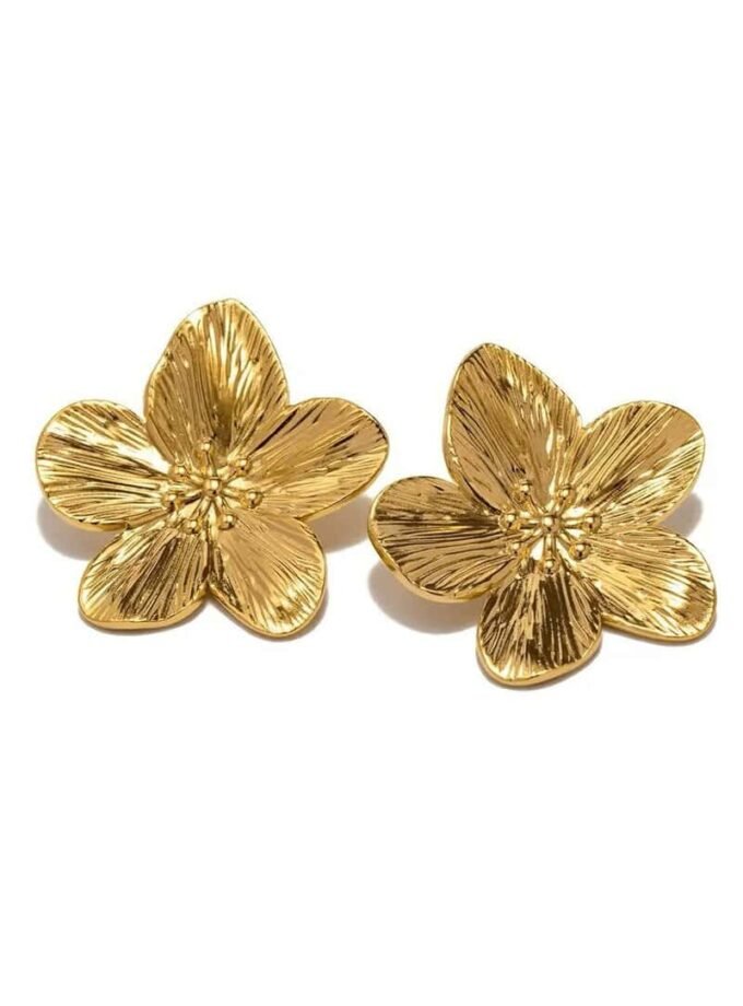 Golden Orchid gold flower earrings, luxurious and elegant design made from high-quality gold-plated stainless steel.