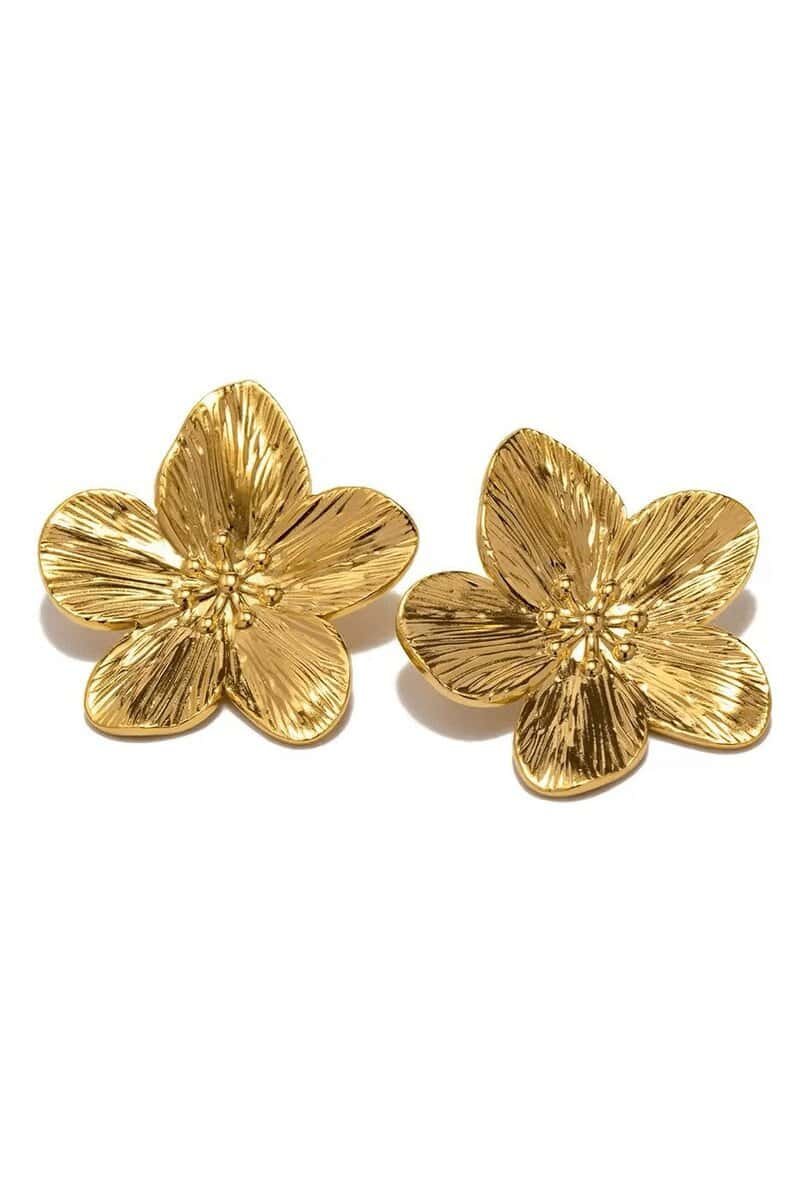 Golden Orchid gold flower earrings, luxurious and elegant design made from high-quality gold-plated stainless steel.