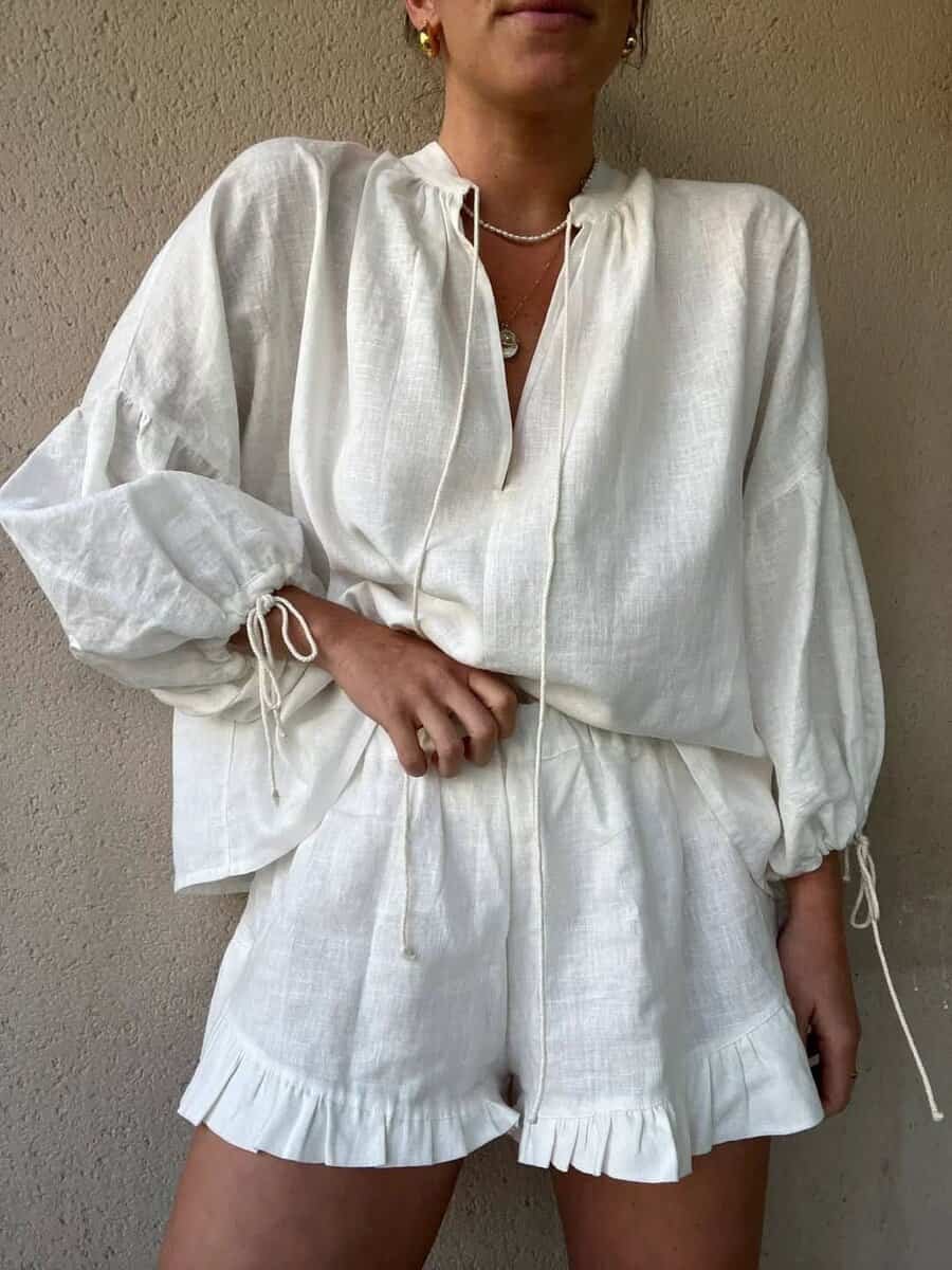 Isla Leinen-Set mit Volants – Sommerleicht & Elegant - Besellics