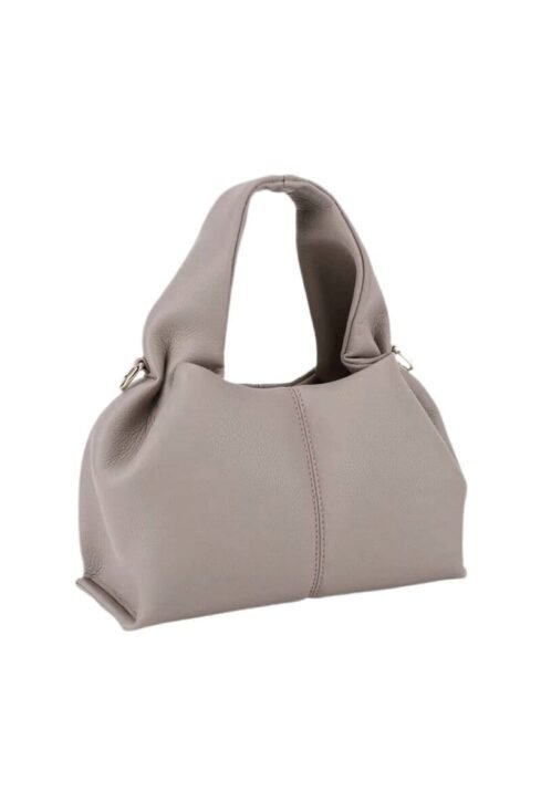 Livia Bag in soft faux leather with gold accents and a roomy zipper compartment.