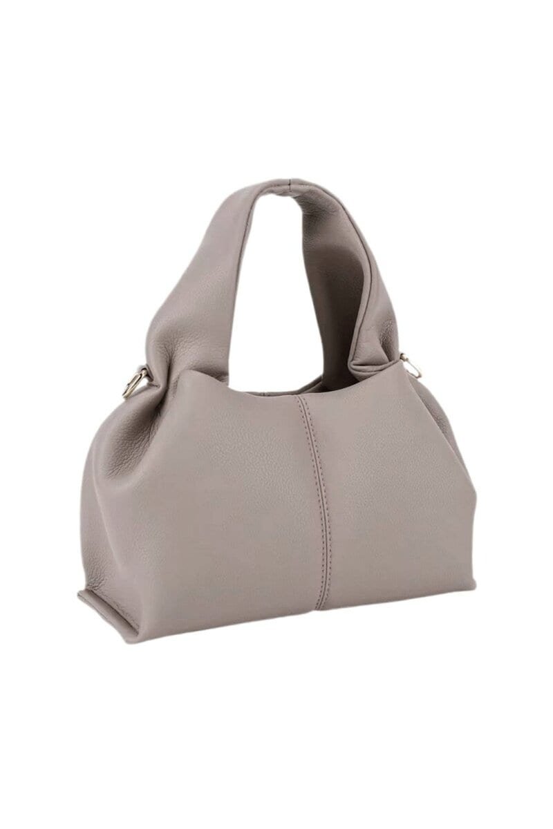 Livia Bag in soft faux leather with gold accents and a roomy zipper compartment.