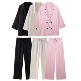 Luxury Lounge Set Damen 3-teilig Rosa Schwarz