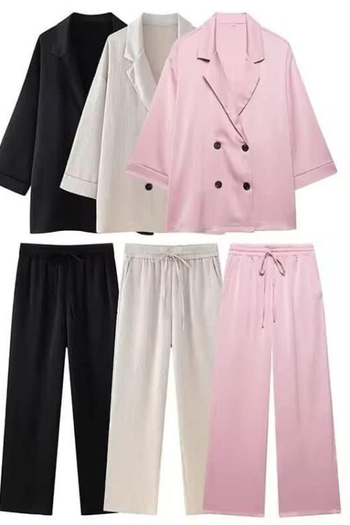 Luxury Lounge Set Damen 3-teilig Rosa Schwarz