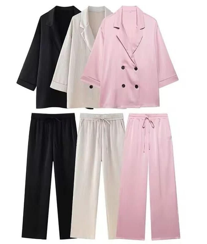 Luxury Lounge Set Damen 3-teilig Rosa Schwarz