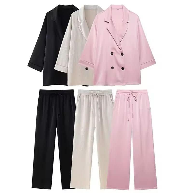 Luxury Lounge Set Damen 3-teilig Rosa Schwarz