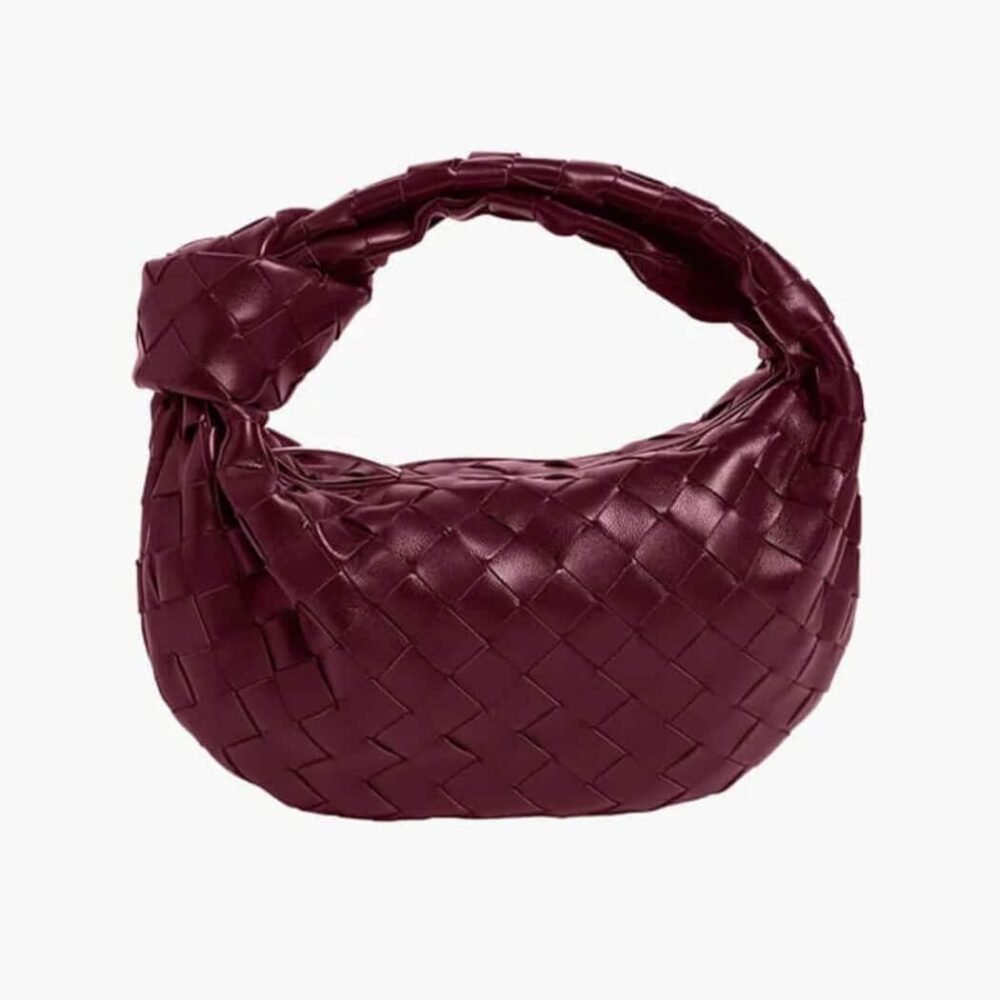 Mini woven bag made of Italian vegan leather with a grid pattern and silver hardware.