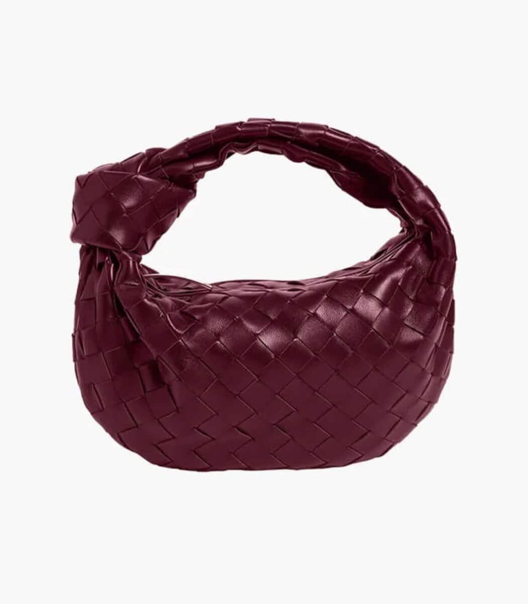 Mini woven bag made of Italian vegan leather with a grid pattern and silver hardware.