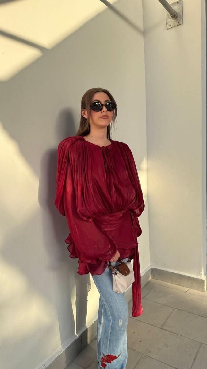 Pearl Whisper Dress - Feminine Sleeve Blouse