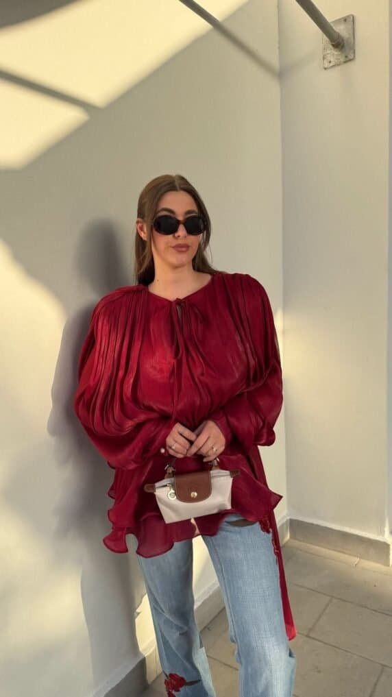 Pearl Whisper Dress - Feminine Sleeve Blouse