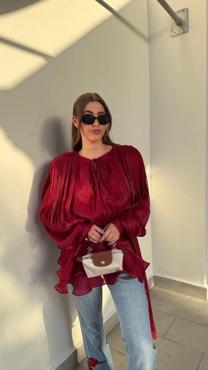 Pearl Whisper Dress - Feminine Sleeve Blouse