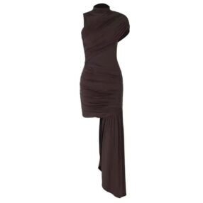 Ravanna Mini Dress with asymmetrical design and elegant drape detail.