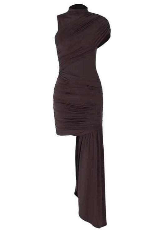 Ravanna Mini Dress with asymmetrical design and elegant drape detail.