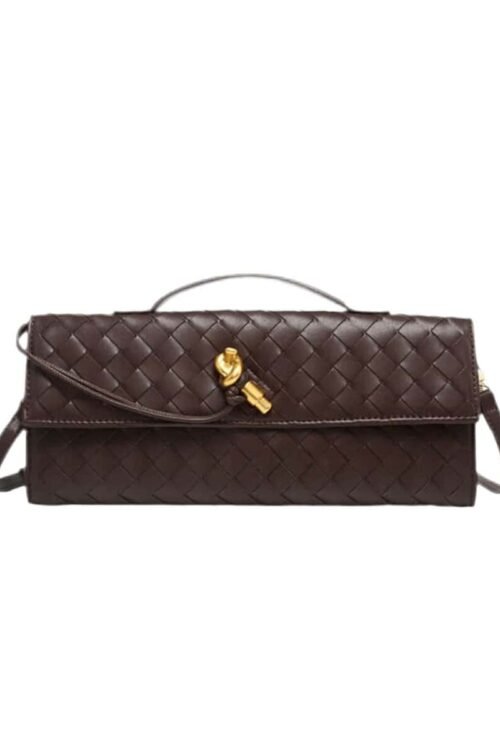 Luxurious burgundy shoulder bag "Royal Weave" with woven design and gold knot detail.