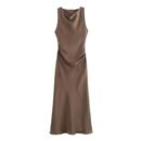 Satin Flave Kleid Damen in Braun und Weiß