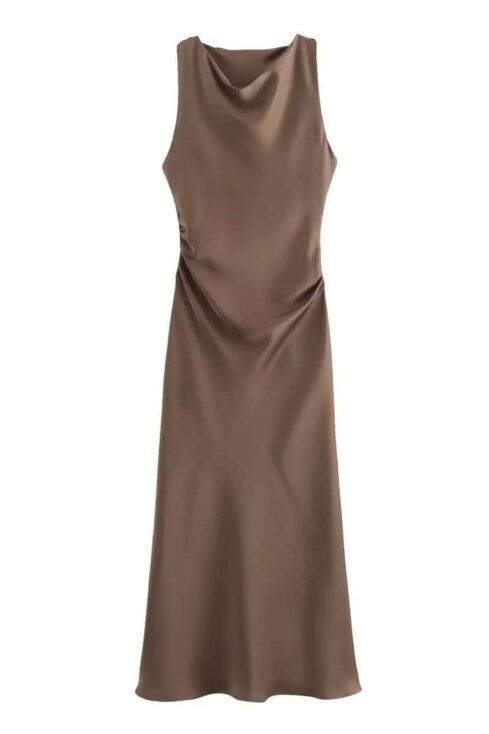 Satin Flave Kleid Damen in Braun und Weiß