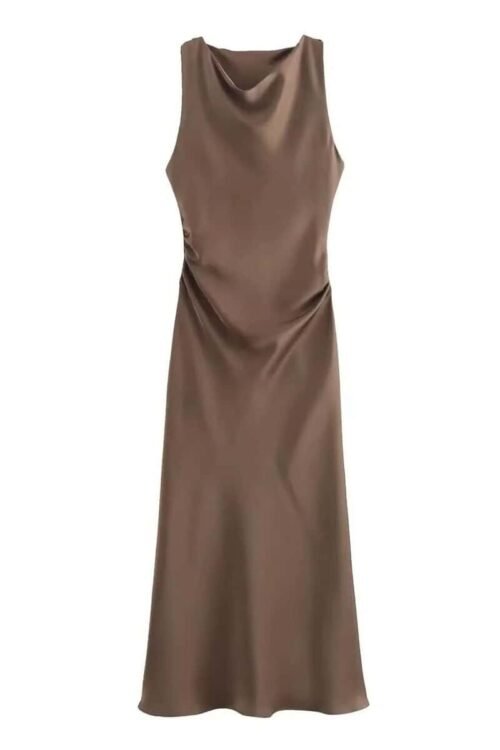 Satin Flave Kleid Damen in Braun und Weiß