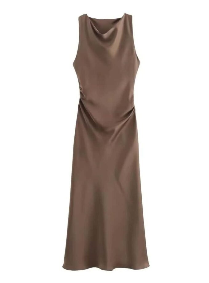 Satin Flave Kleid Damen in Braun und Weiß