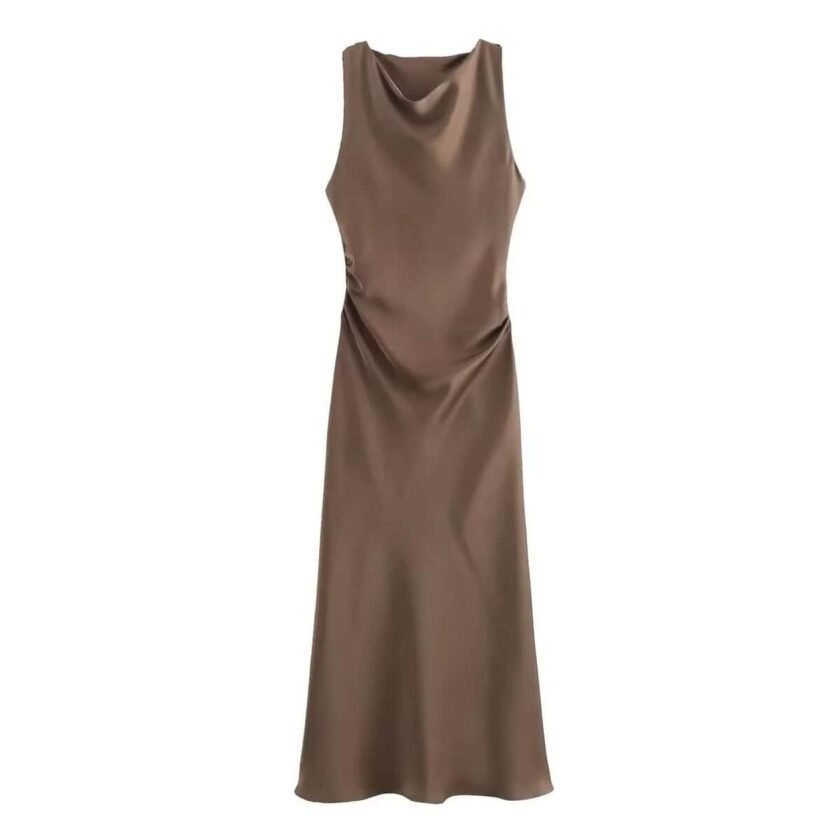 Satin Flave Kleid Damen in Braun und Weiß