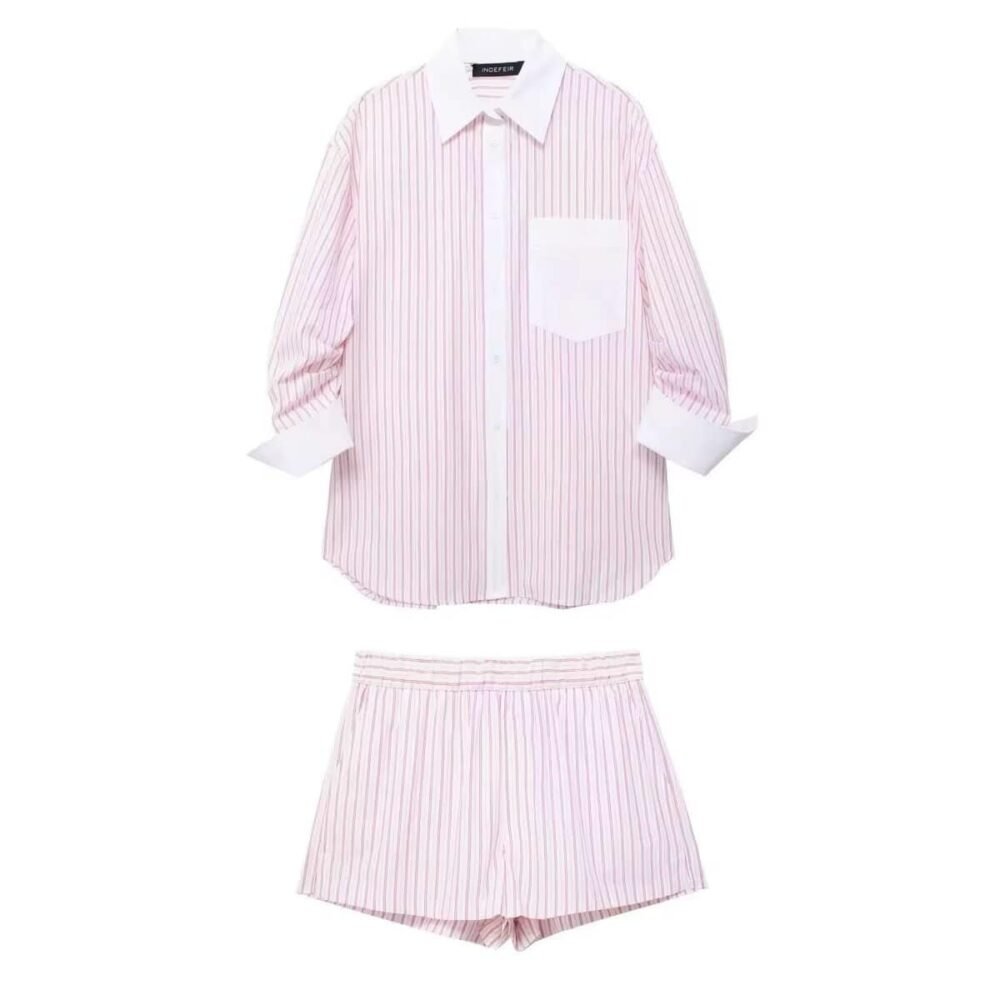Striped shirt and shorts set for stylish home decor.