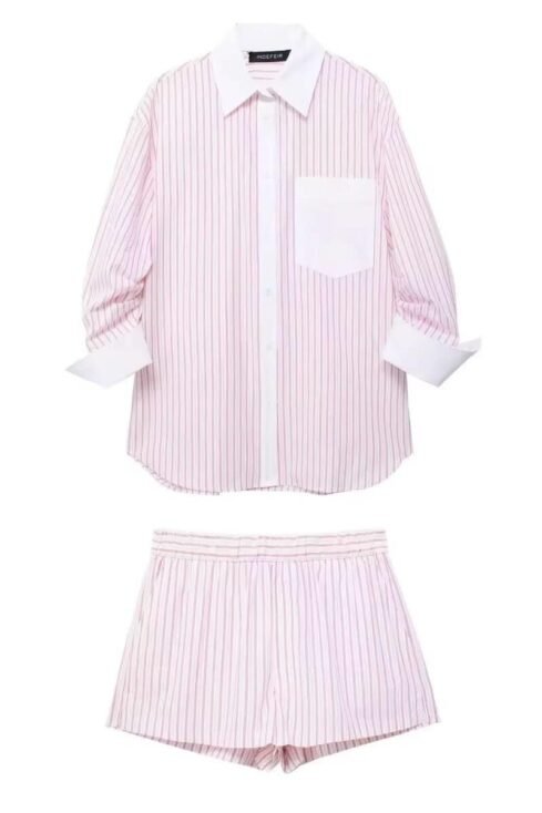 Striped shirt and shorts set for stylish home decor.