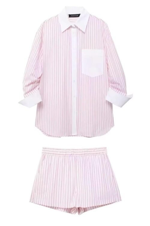 Striped shirt and shorts set for stylish home decor.